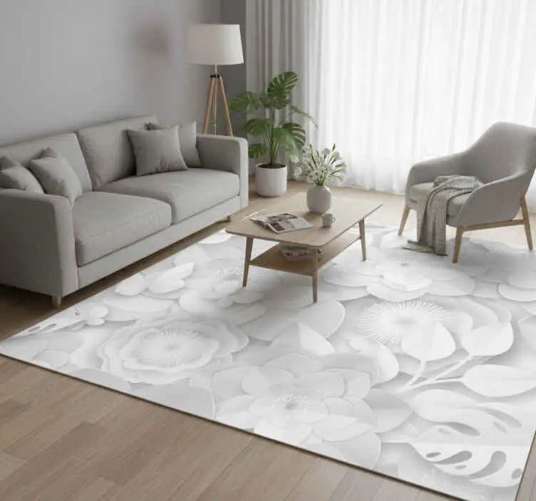 Beställ nu Vinylmatta natur 3d vita blommor