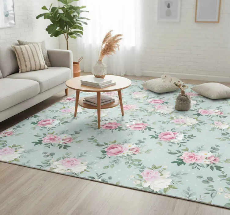 Blå och rosa blommor vinylmatta natur Begränsat antal