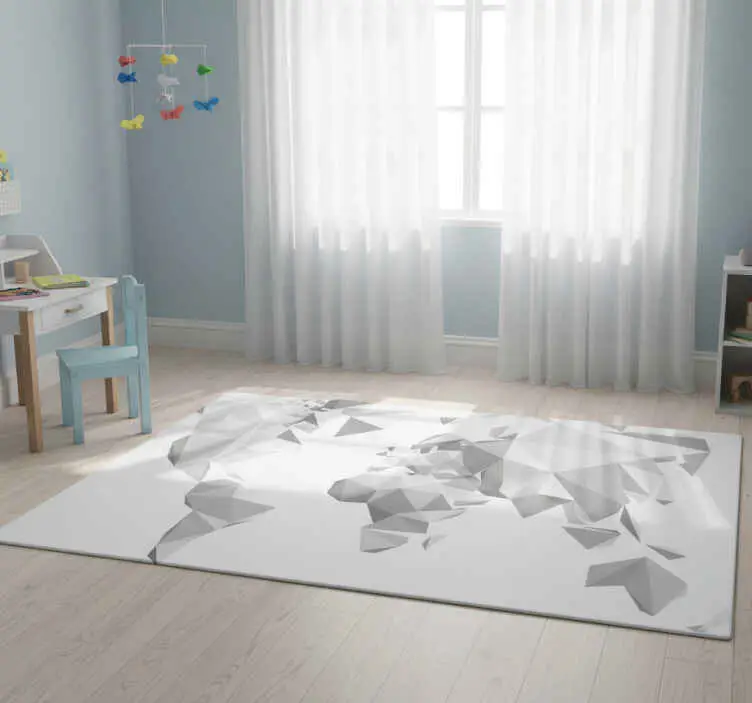 Vinylmatta världskarta grått origamidesign Extra rabatt