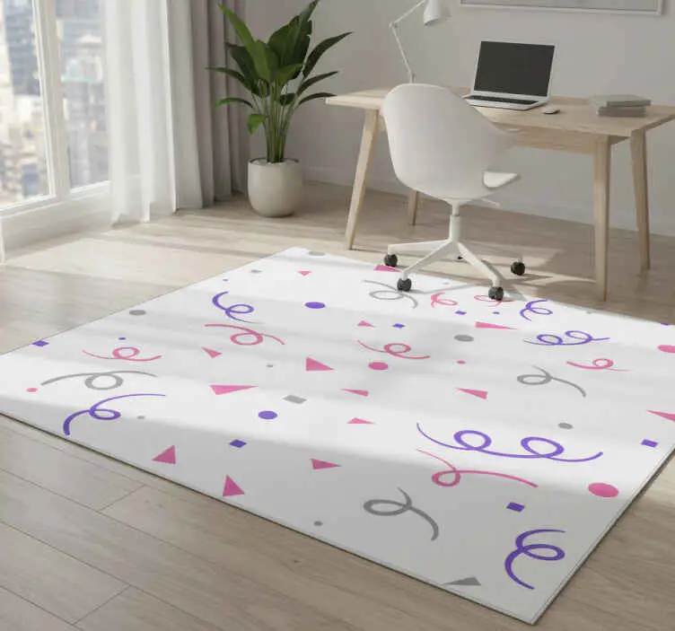Vinylmatta geometrisk grå rosa och lila konfetti Kundfavorit