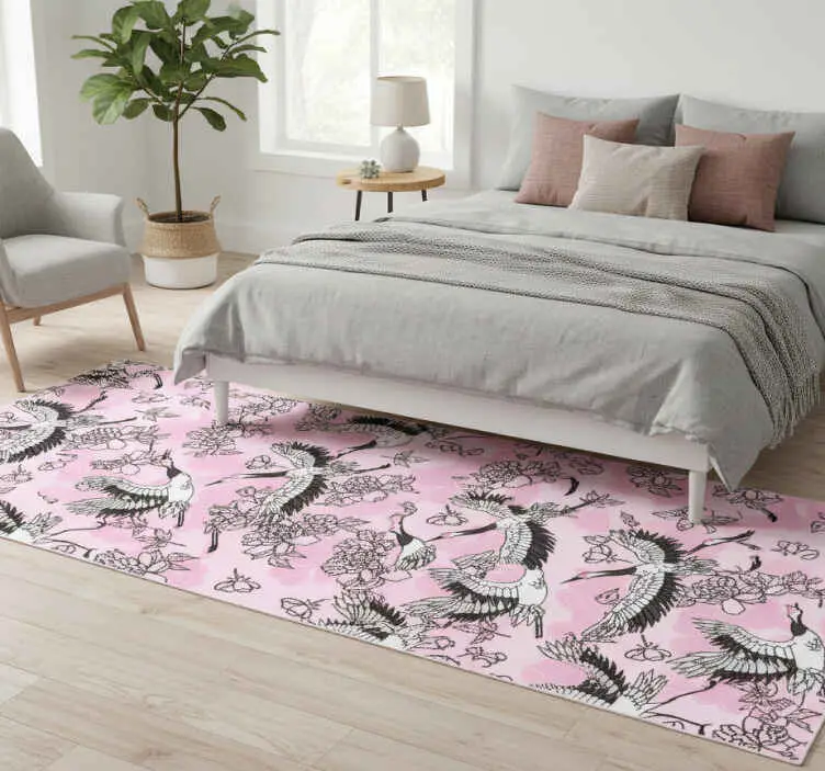 Begränsad tid Vinylmatta sovrum moderna rosa mönster av vilda fåglar