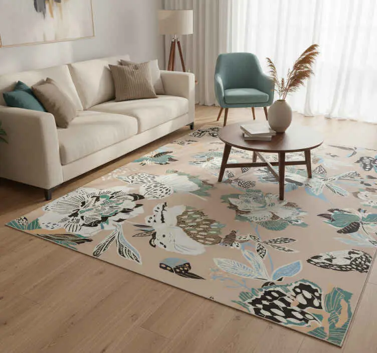 Extra rabatt Vinylmatta vardagsrum neutrala beige blommor