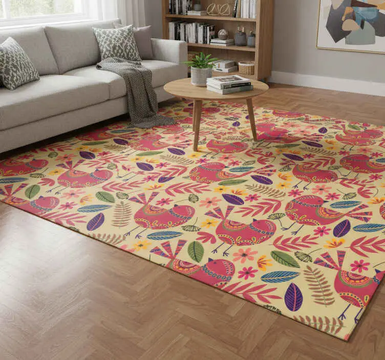 Vinylmatta blommor och växter med färgglada fåglar Endast idag