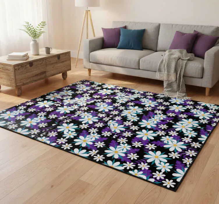 Beställ nu Vinylmatta blommor och växter blommor på svart bakgrund