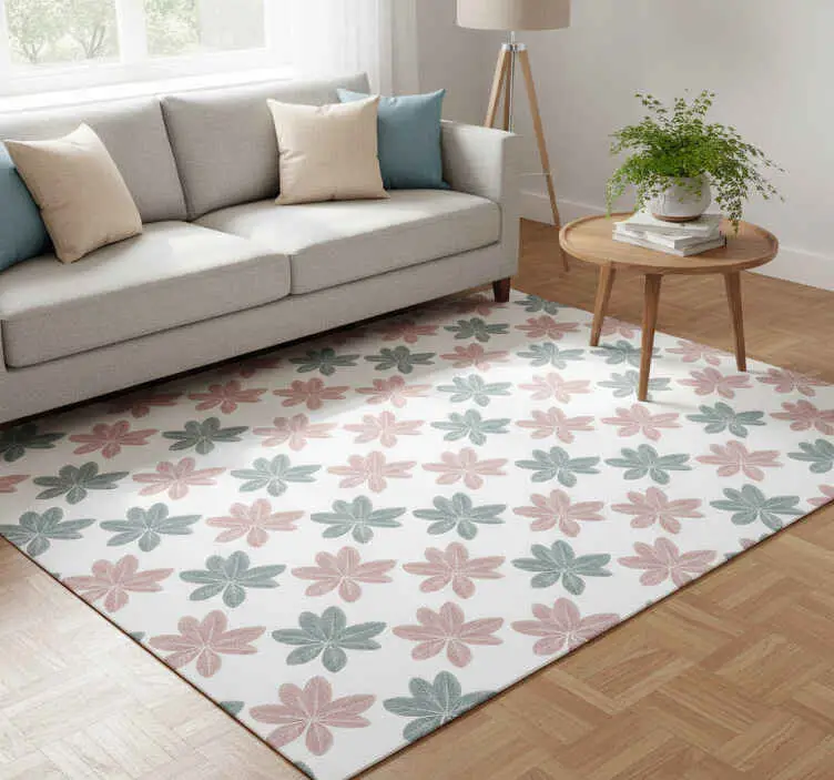 Populärt val Vinylmatta blommor och växter i rosa och blå blad