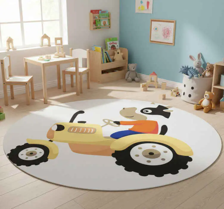 Erbjudande Vinylmatta djur ko på traktor