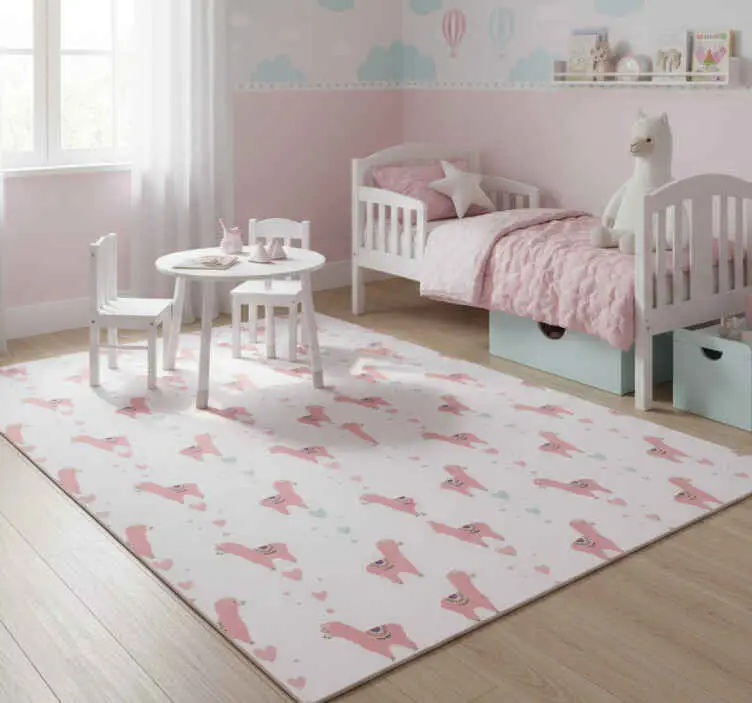Extra rabatt Vinylmatta djur med rosa lama mönster