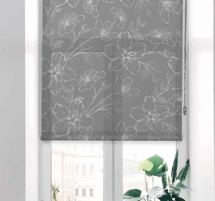 Beställ idag Grå blommor modern rullgardin