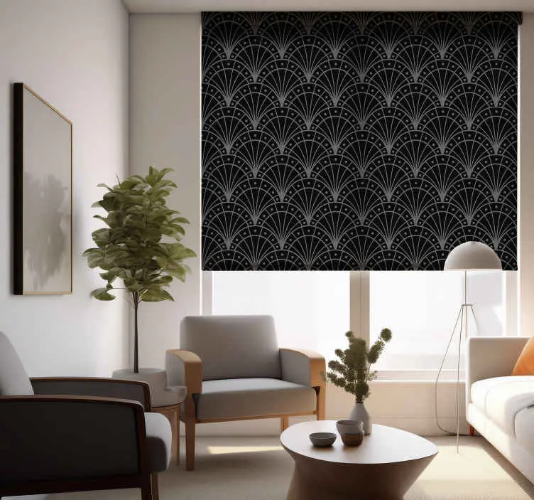 Elegant svart art déco Rullgardin vardagsrum I lager