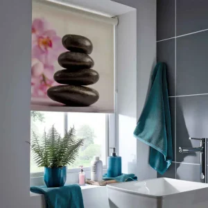 Zen bambu och rosa orkidéer Rullgardin badrum Expressleverans