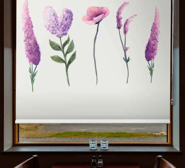 Nyhet Lila blommateckningar blomma rullgardin