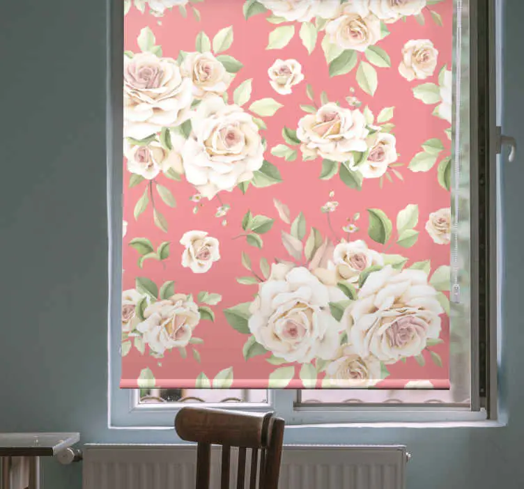 Bästa pris Vita eleganta rosor blommor och växt rullgardin
