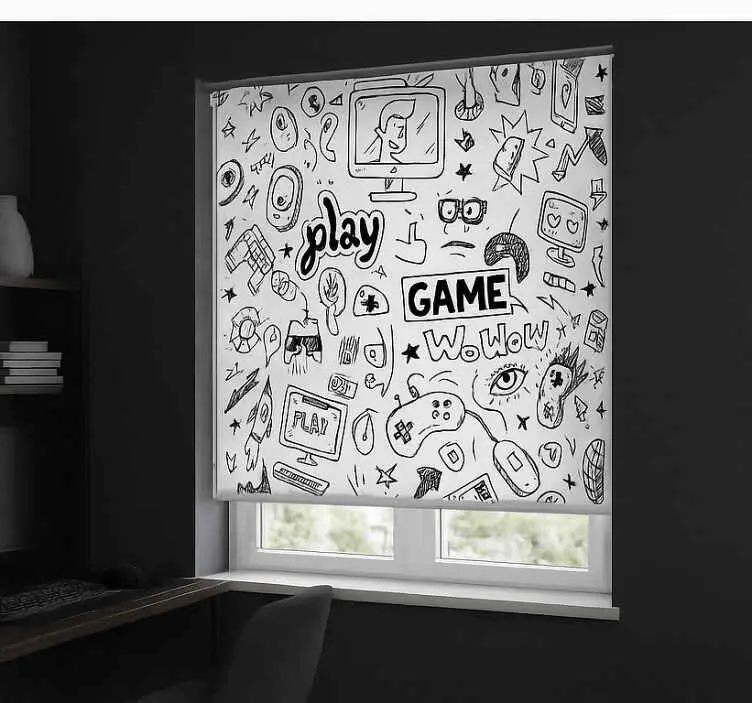 Extra rabatt Svartvit speldesign Rullgardin nörd