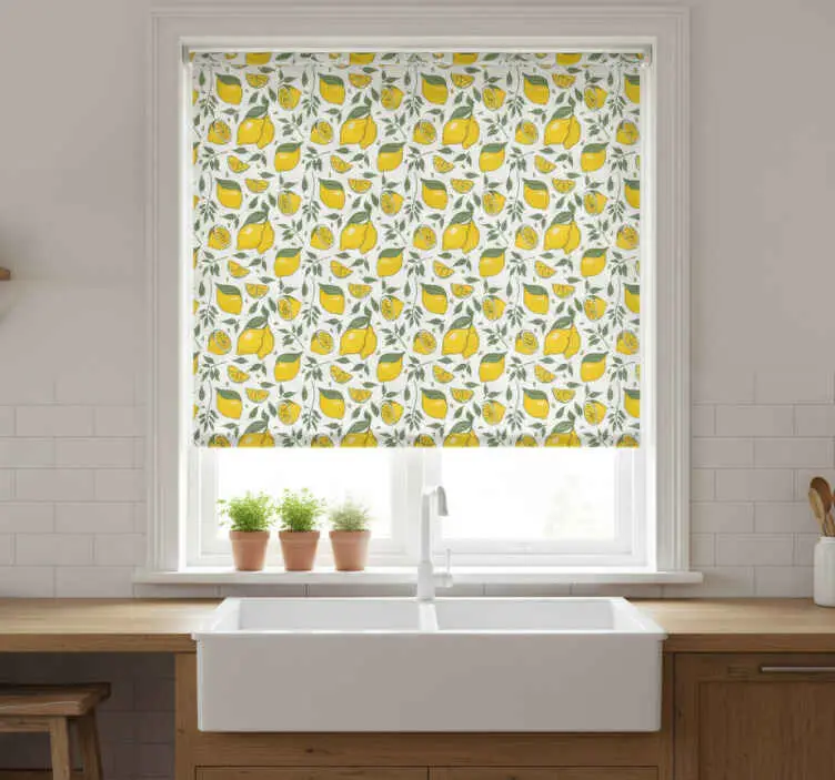 Rullgardin kök citroner och krämfärgade blommor Erbjudandepris