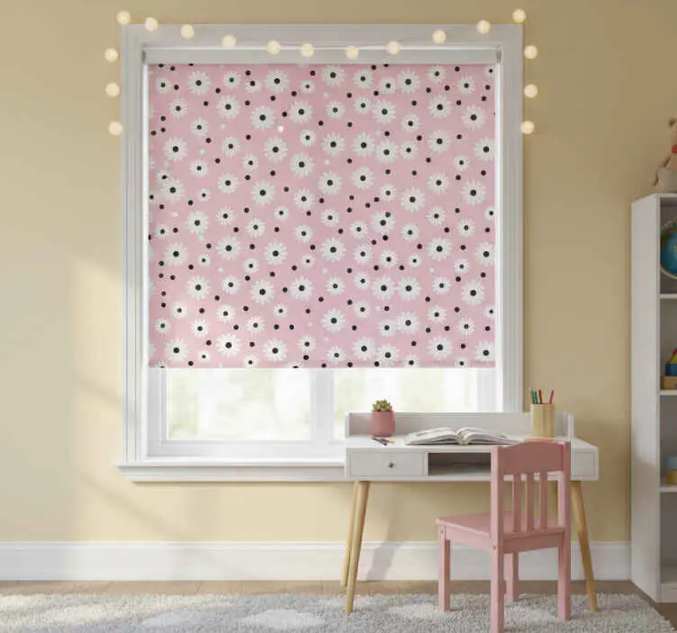 Endast idag Rullgardin barn rosa svarta prickar blommor mönster