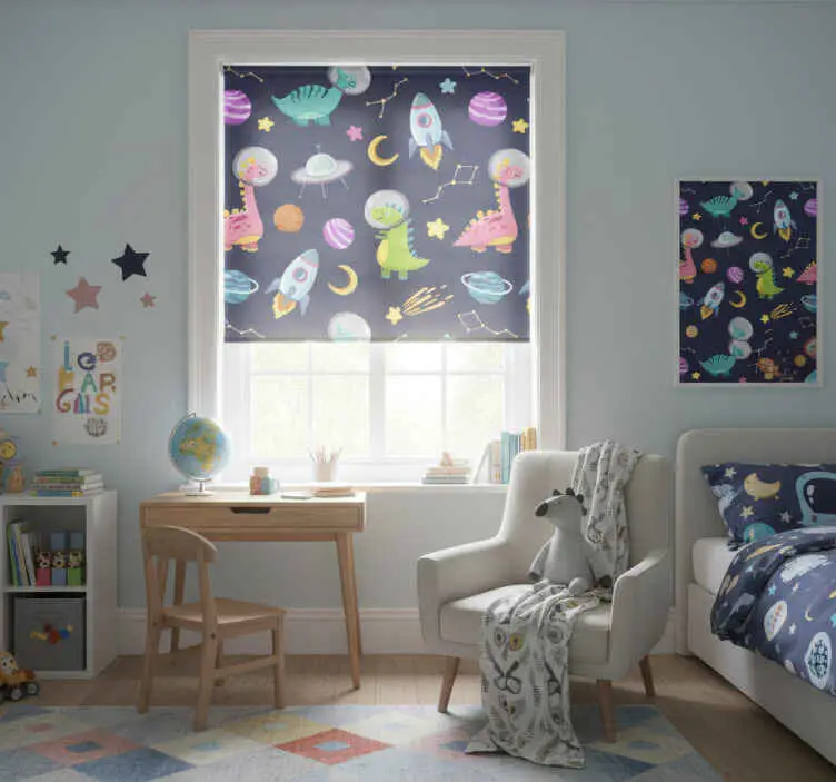 Trygg betalning Rullgardin barn sött design rymd dinosaurer