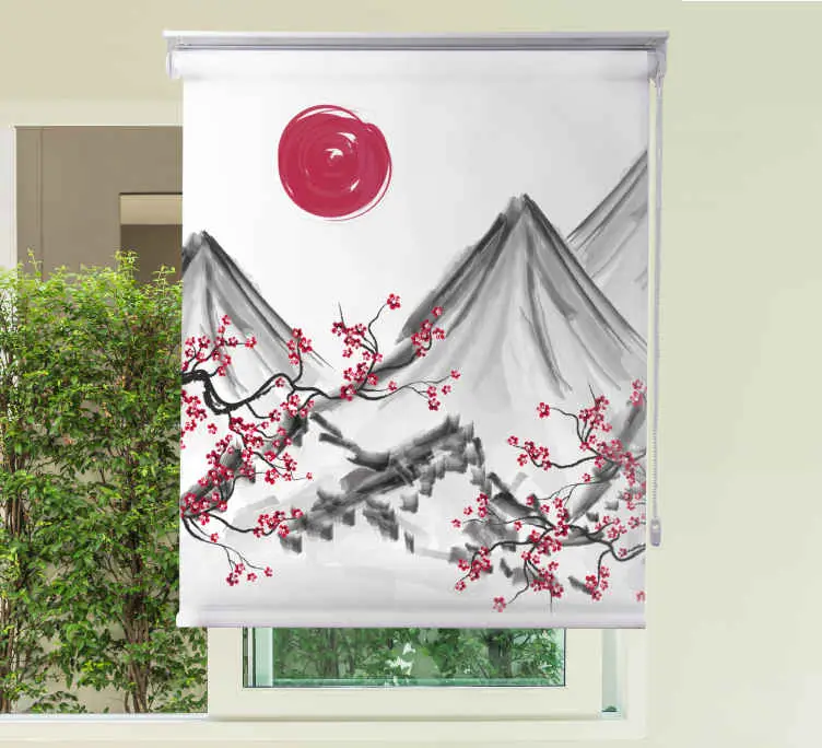 I lager Japansk stil röd solRullgardin konst