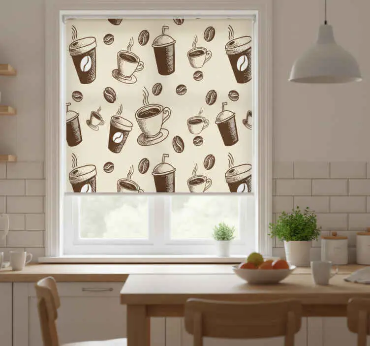 Rullgardin kök kaffemotiv design Kampanj