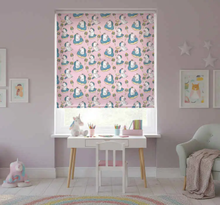 Kundfavorit Rrullgardin barn enhörningar och glassar på rosa bakgrund