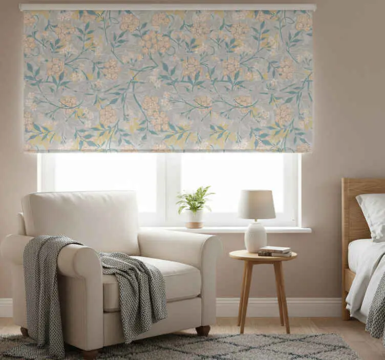 Rullgardin grå 80-tals blommig elegant mönster Fynd