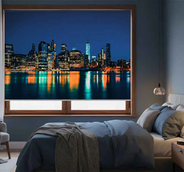 Rullgardin sovrum new yorks skyline på natten Sänkt pris