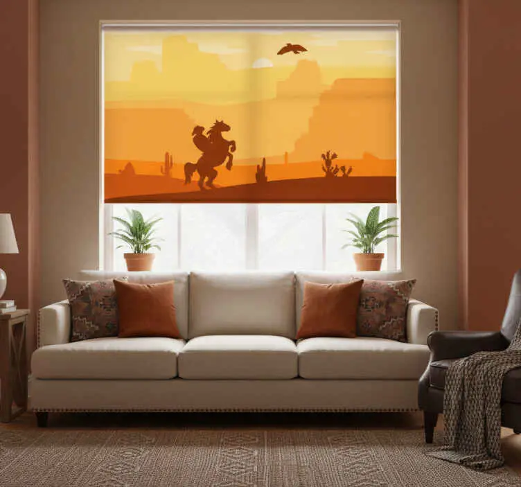 Beställ nu Rullgardin orange cowboylandskap