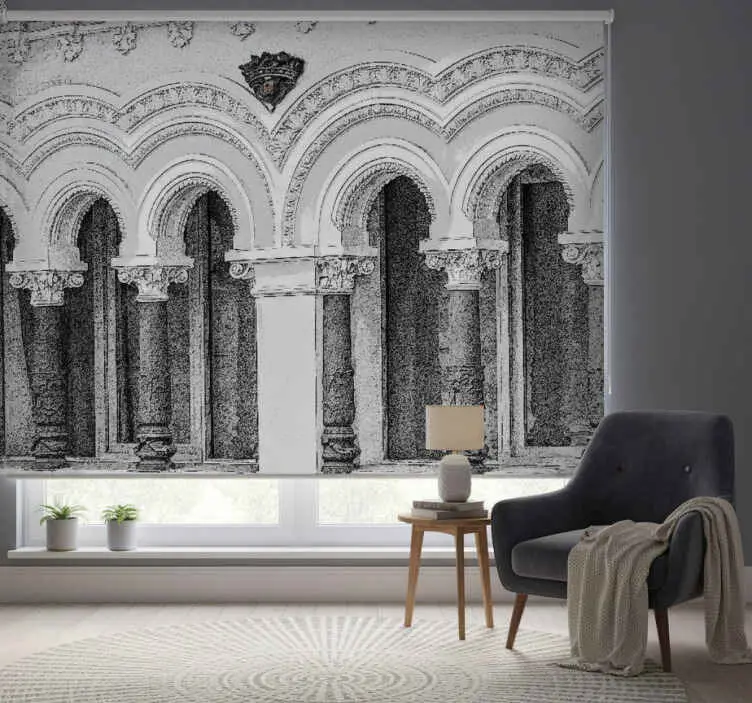 Extra rabatt Vit rullgardin gammal arkitektur 3d
