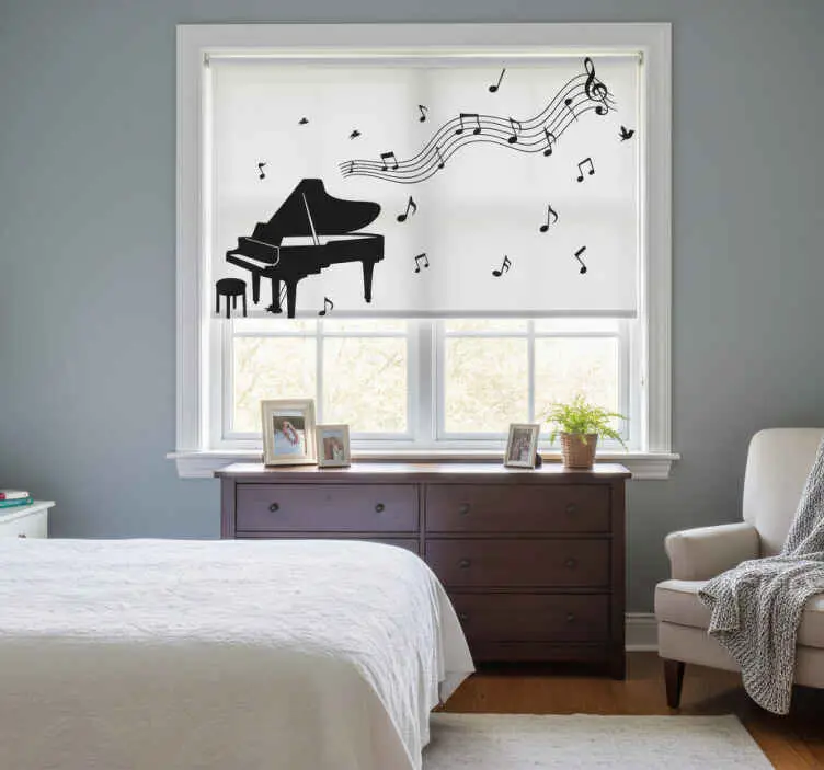Premium Vit rullgardin piano med noter