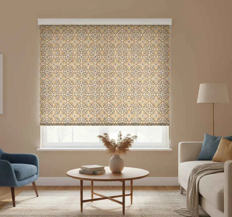 Rullgardin beige med guld och buet barockmönster Köp online