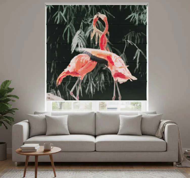 Rullgardin vardagsrum vackra flamingoskjutningar Köp online