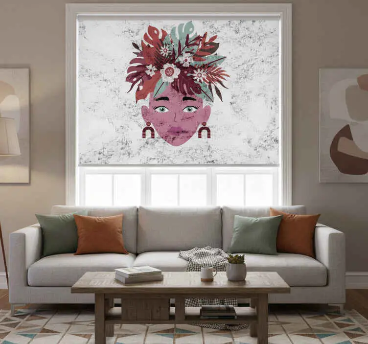 Vit rullgardin modern design med kvinna och blommor Erbjudandepris