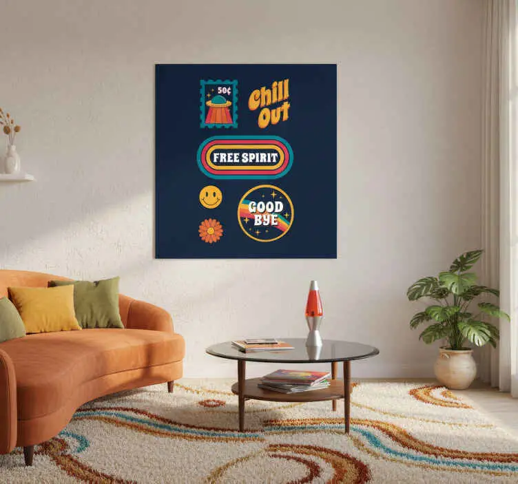 Premium Poster vardagsrum 70-talskul och avkoppling