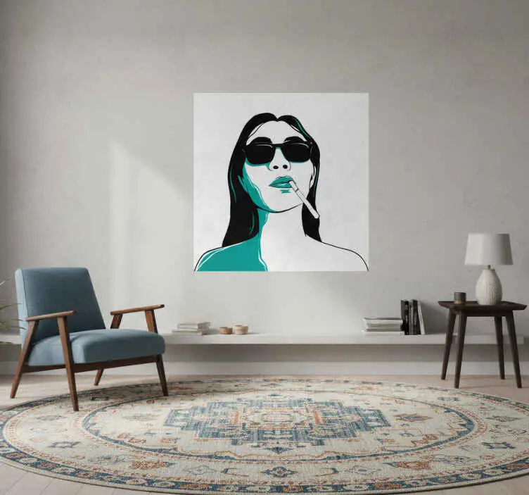 Köp nu Poster vardagsrum kvinna ansikte rökande