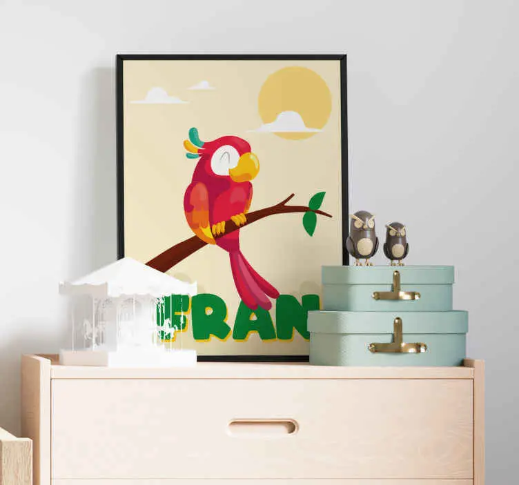 Begränsat erbjudande Röd papegoja med namn Poster barnrum