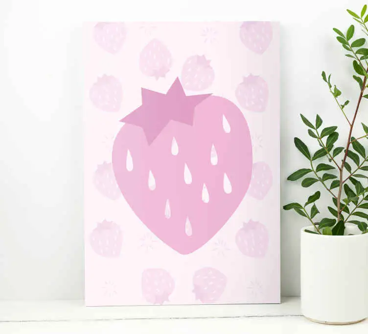 Populär Jordgubbar mönster på rosa kökcanvas tavla konst