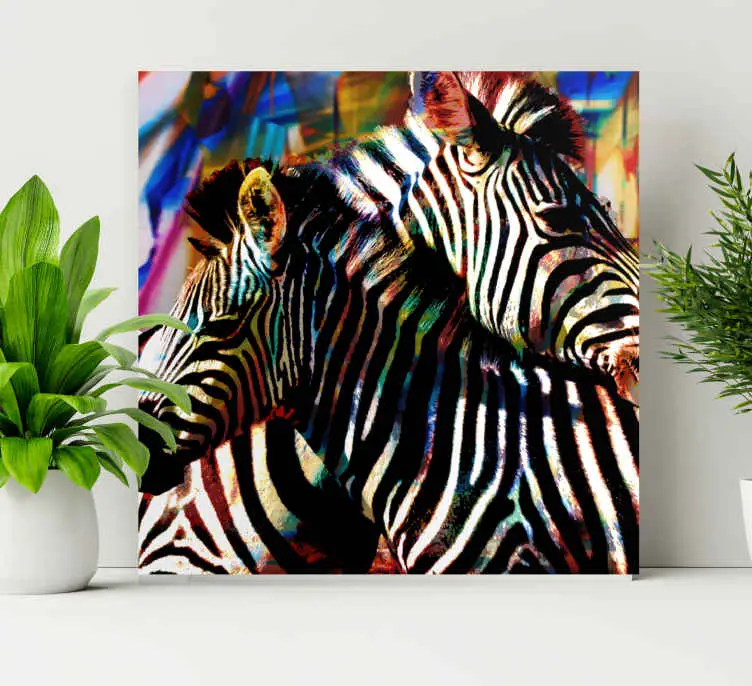 Kanvas djur färgglad zebra par risnedsättning