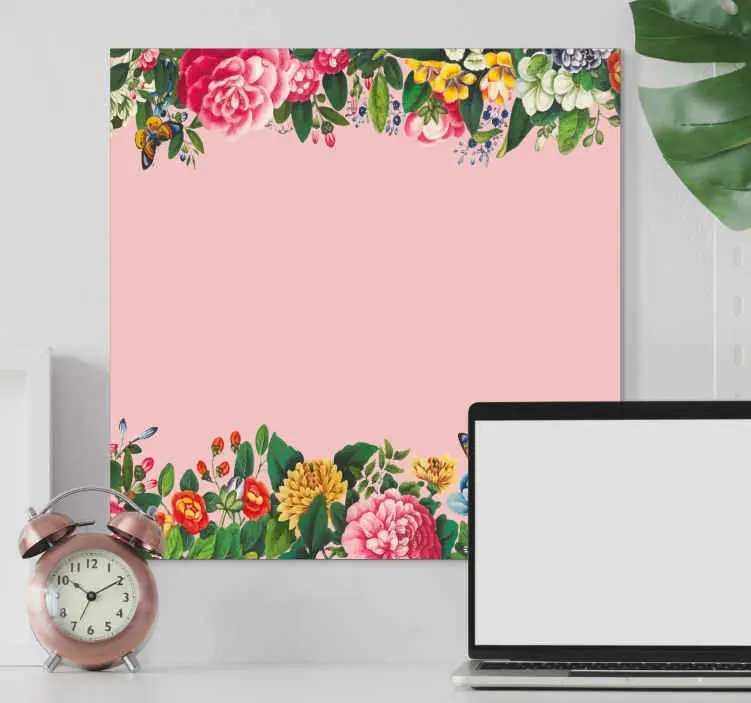Livlig blommig kant Kanvas blommor och växter Premium