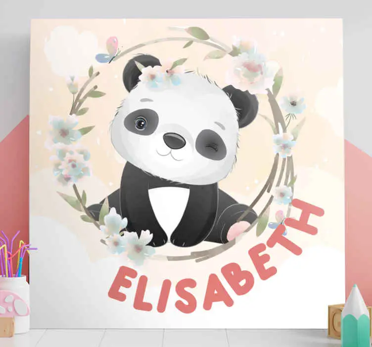 Fri frakt Söta djur panda med namn anpassningsbara canvas tavla