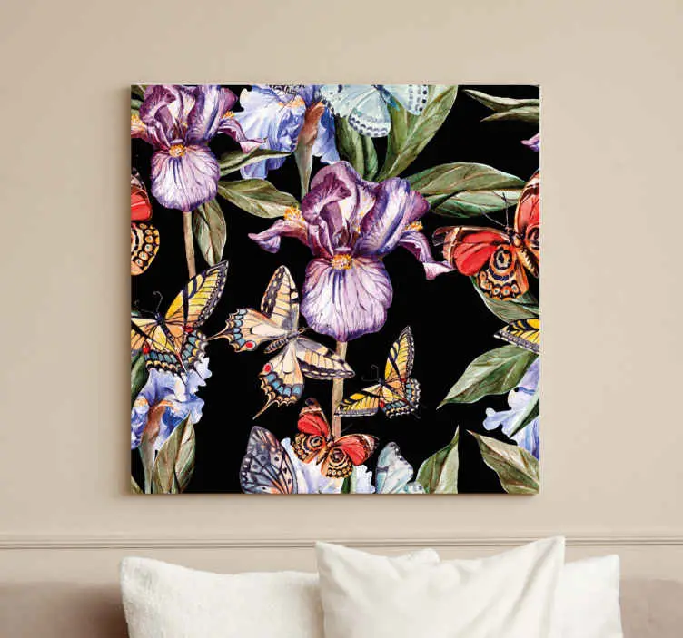 Känsliga blommor och fjärilcanvas tavla bild Nyhet