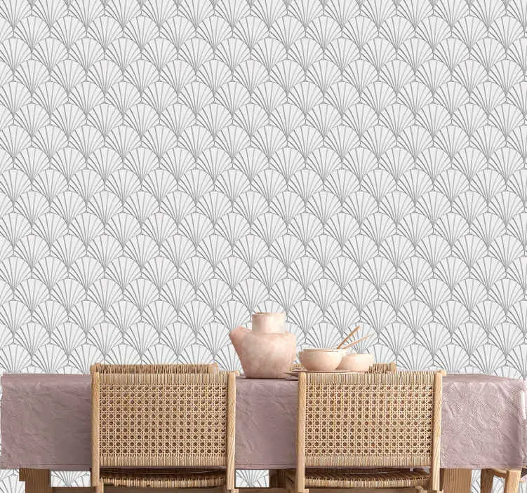 Outlet Art déco vita skal mönster kakel effekt tapeter
