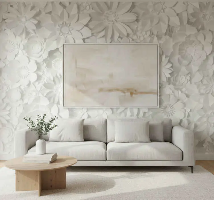 Fondtapet vardagsrum white paper bloom Säker betalning
