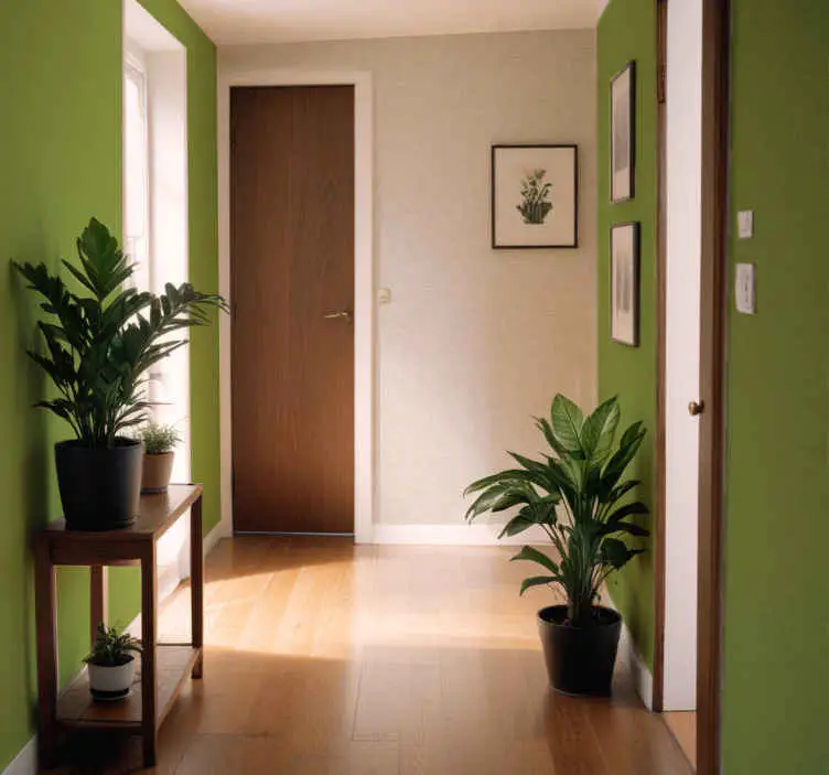 Beige linneeffekt tapet korridor Erbjudandepris