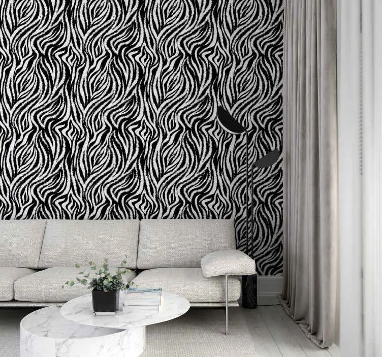 Klassisk oregelbunden svart och vit zebra lounge tapet Snabb leverans