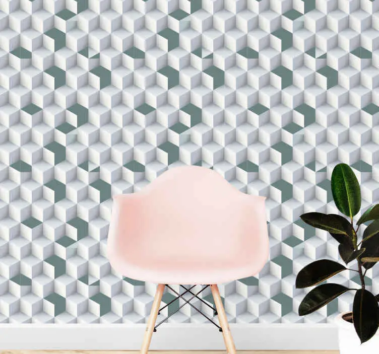 Köp online Geometrisk kubillusion tapet geometriska former