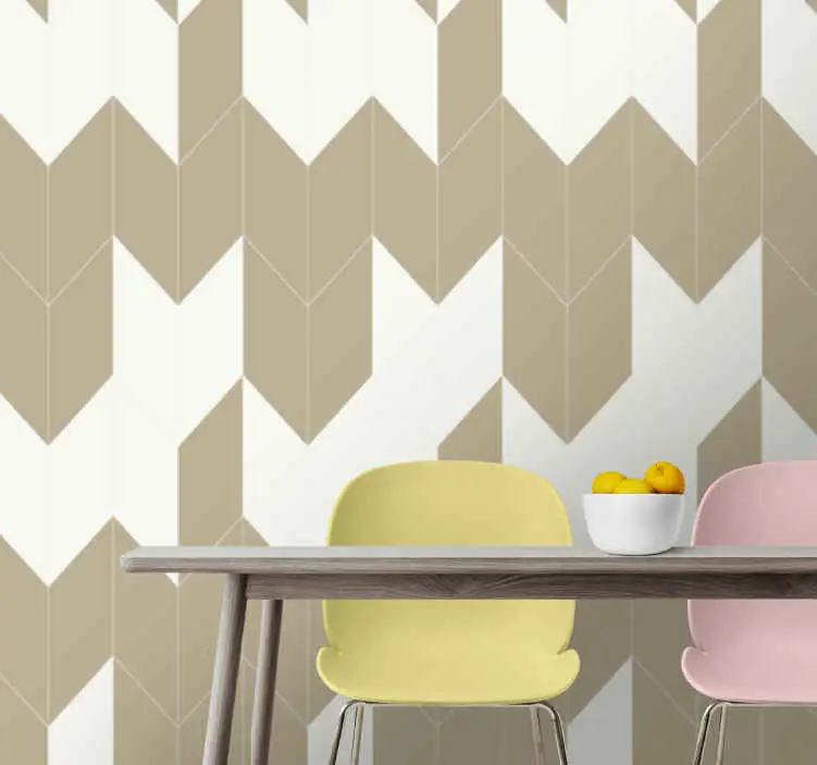 Kundfavorit Vit och beige randig tapet med geometriskt mönster