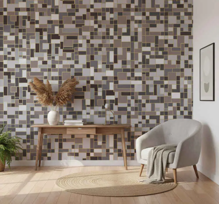 I lager Tapet korridor grå rektanglar mosaik