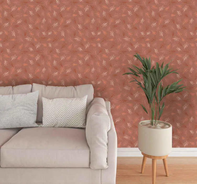Blad mönster terracotta tapet Lågt pris