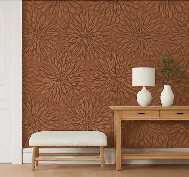 Extra rabatt Tapet trä modern korallblomma burst