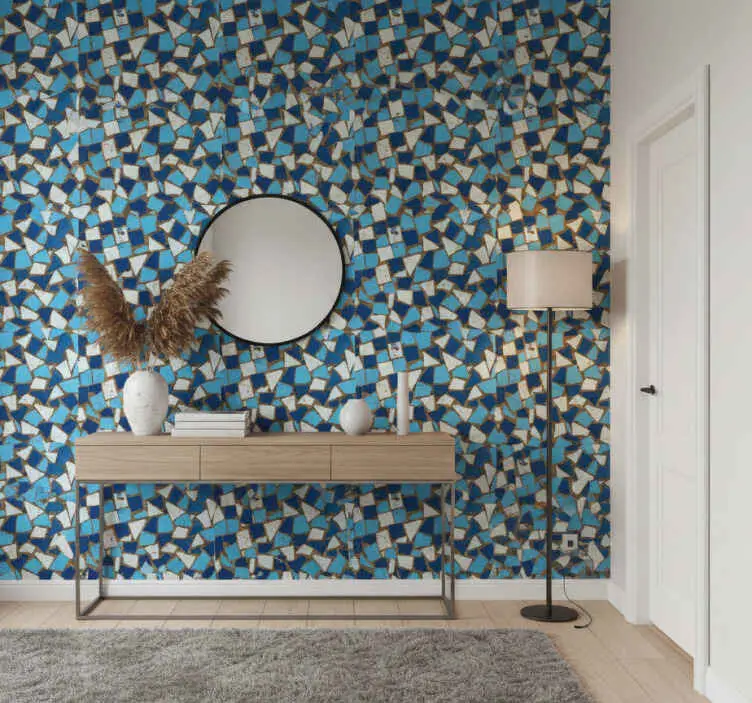 Tapet korridor geometriskt blått mosaikmönster Reapris