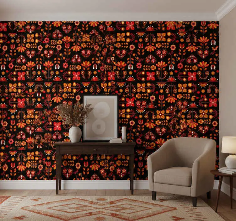 Tapet korridor orange folk art Begränsat antal